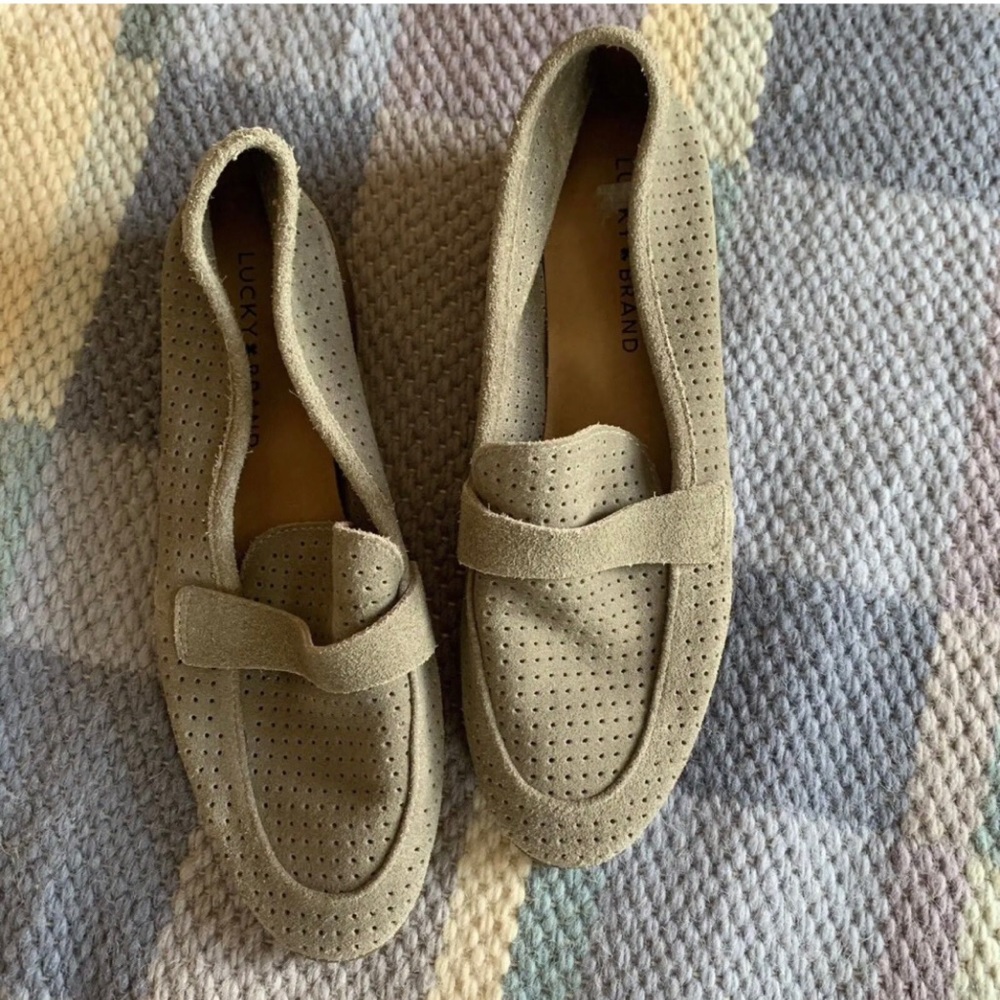 Lucky Brand Suede Loafers in Taupe